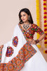 White Navratri Lehenga Choli with Multicolor Mirror and Thread Embroidery for Garba