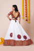 White Navratri Lehenga Choli with Multicolor Mirror and Thread Embroidery for Garba