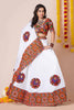 White Navratri Lehenga Choli with Multicolor Mirror and Thread Embroidery for Garba