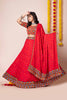 Red Navratri Lehenga Choli with Multicolor Mirror and Thread Embroidery for Garba