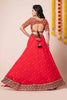 Red Navratri Lehenga Choli with Multicolor Mirror and Thread Embroidery for Garba