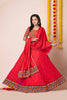 Red Navratri Lehenga Choli with Multicolor Mirror and Thread Embroidery for Garba