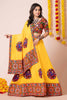 Yellow Navratri Lehenga Choli with Multicolor Mirror and Elephant Embroidery for Garba