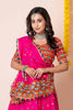 Hot Pink Navratri Lehenga Choli with Multicolor Mirror and Thread Embroidery for Garba