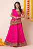 Hot Pink Navratri Lehenga Choli with Multicolor Mirror and Thread Embroidery for Garba