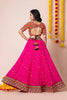 Hot Pink Navratri Lehenga Choli with Multicolor Mirror and Thread Embroidery for Garba