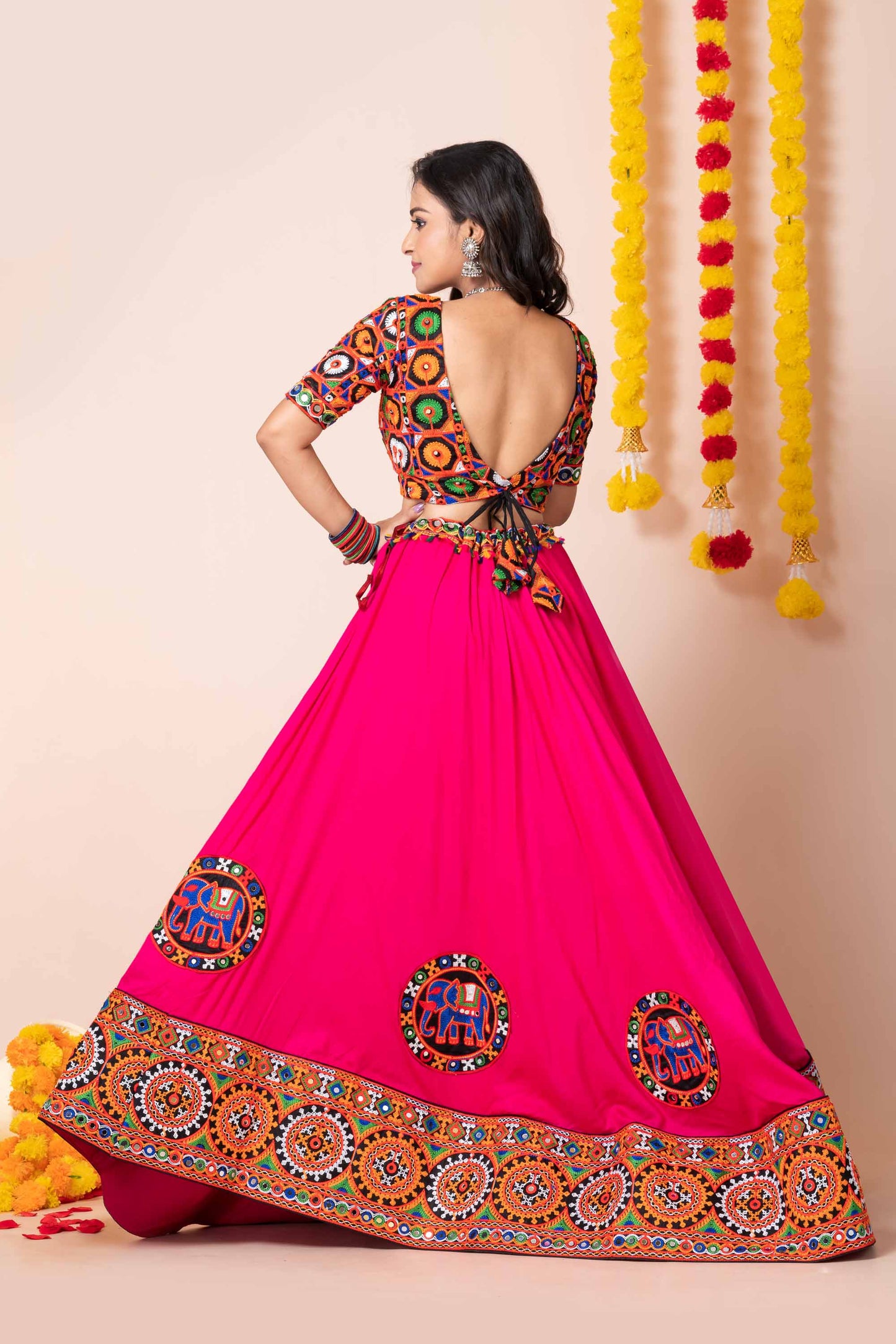 Lovely Pink Lehenga Choli with Multicolor Mirror Embroidery and Traditional Dupatta