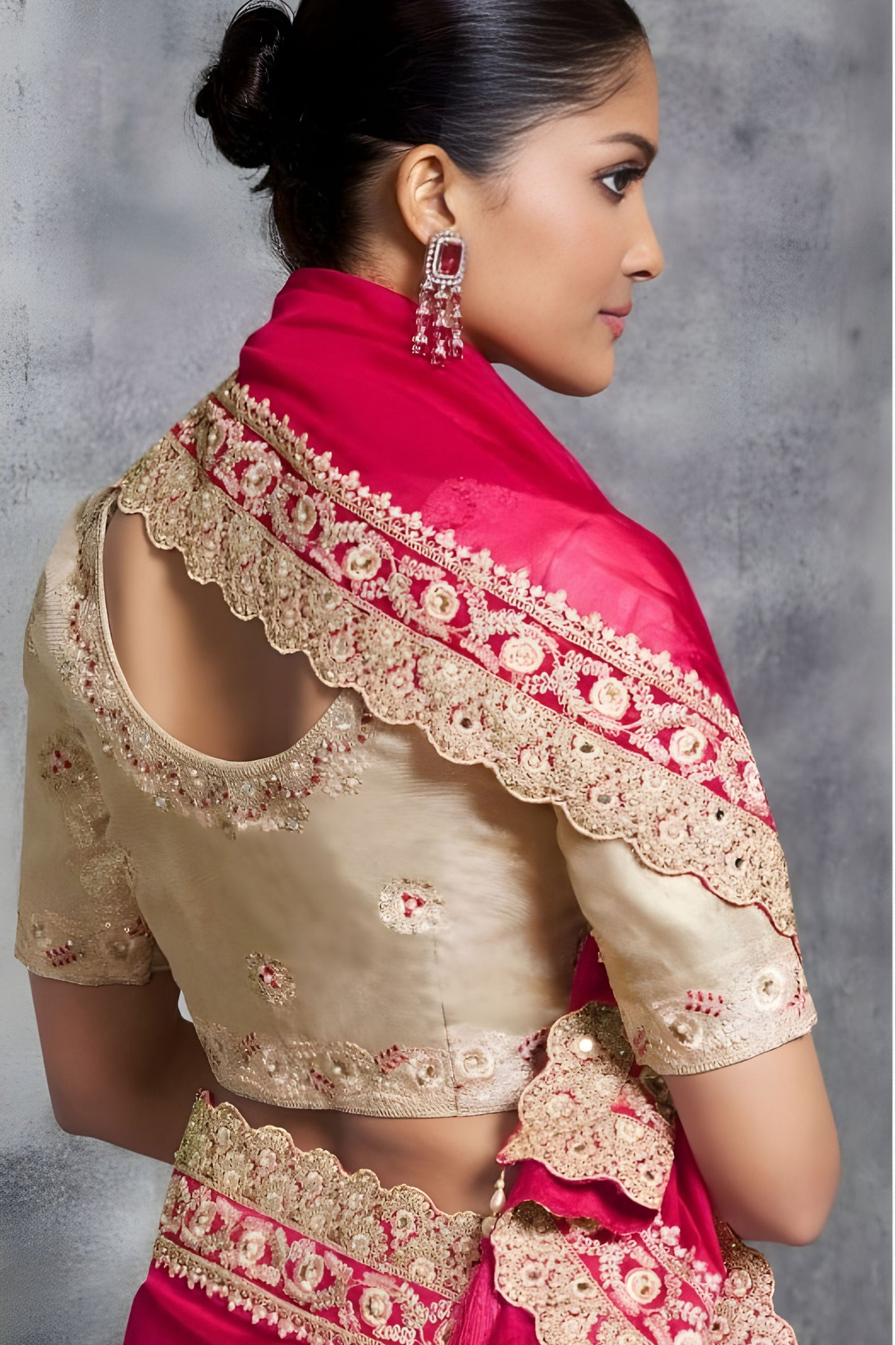 Pink Silk Saree with Heavy Zari Embroidered Border Designer Blouse