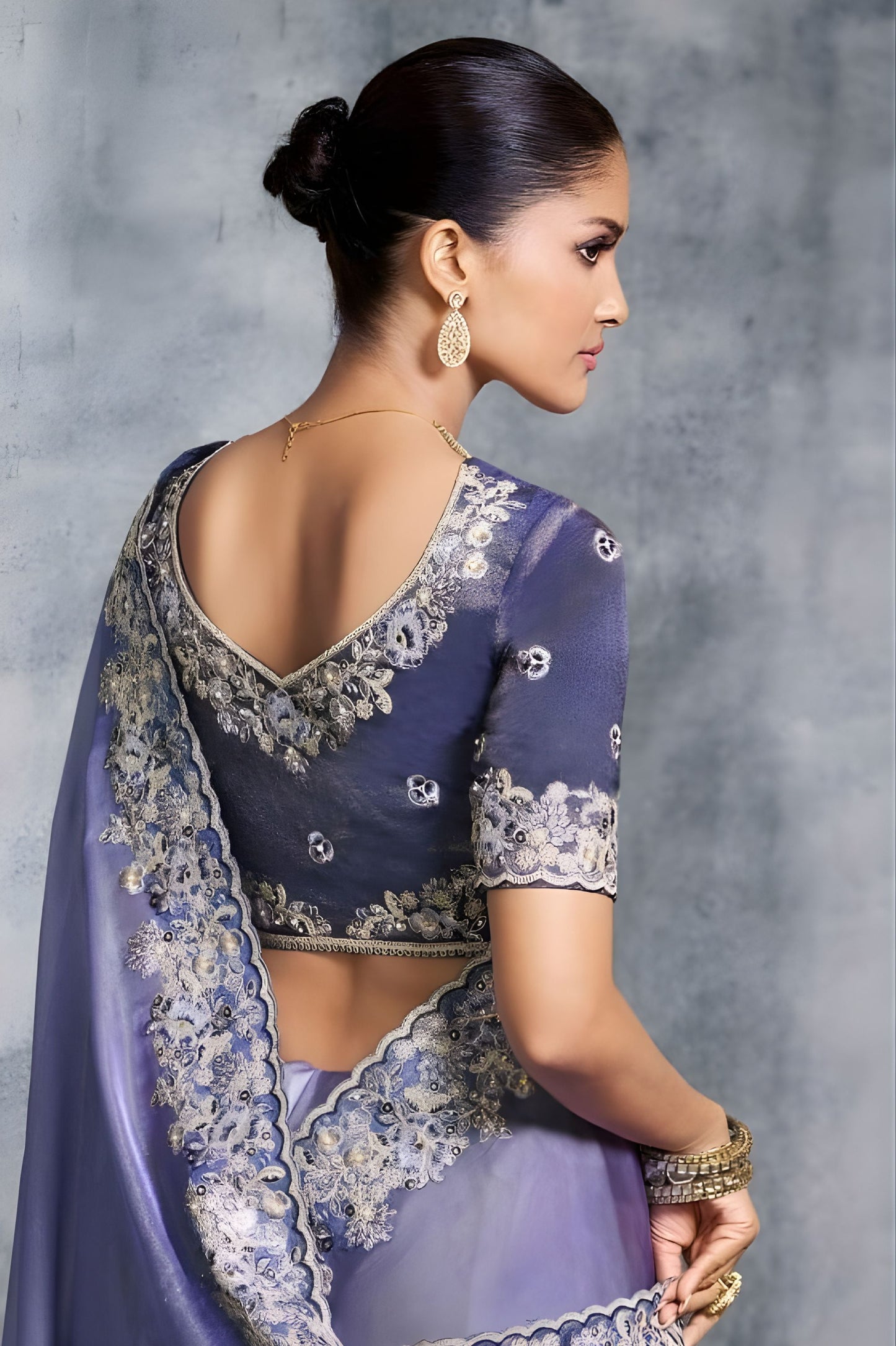 Lavender Blue Silk Saree Heavy Zari Embroidered Border Designer Blouse
