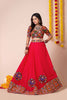 Superb Red Rayon Navratri Lehenga Choli with Multicolor Kutchi Mirror Embroidery