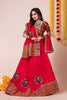 Superb Red Rayon Navratri Lehenga Choli with Multicolor Kutchi Mirror Embroidery