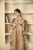 Royal Brown Linen Silk Saree with Abstract Floral Print and Subtle Zari Detailing