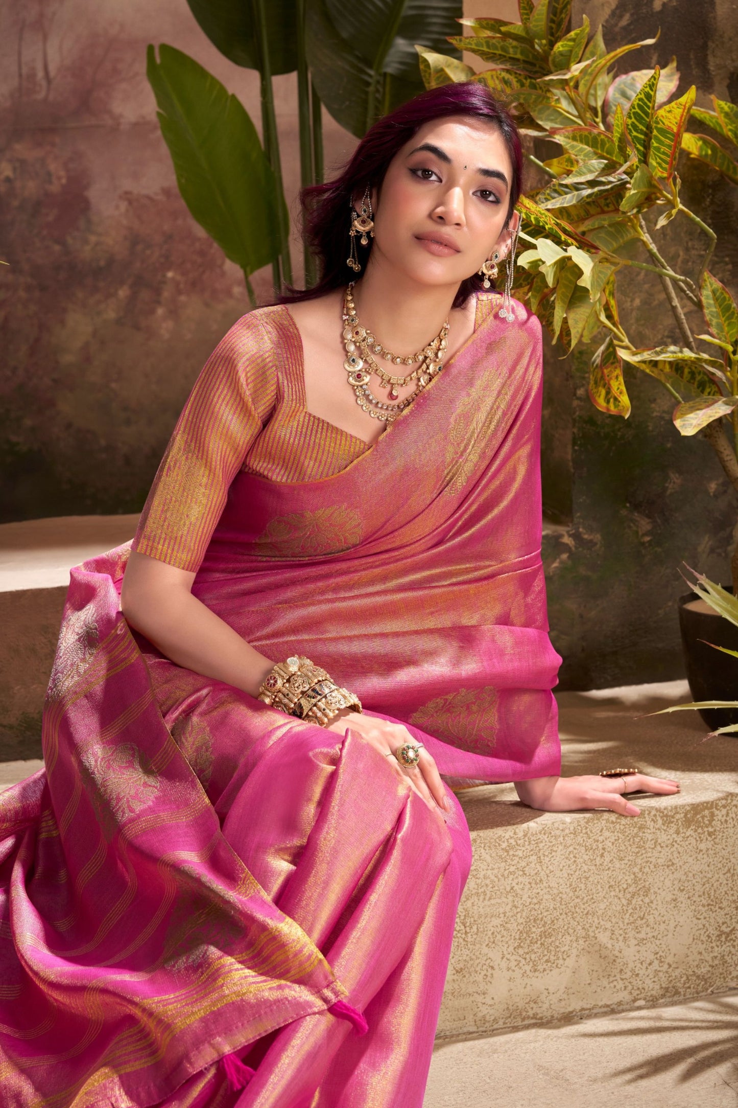 Pink Banarasi Silk Saree Festive Wear Saree