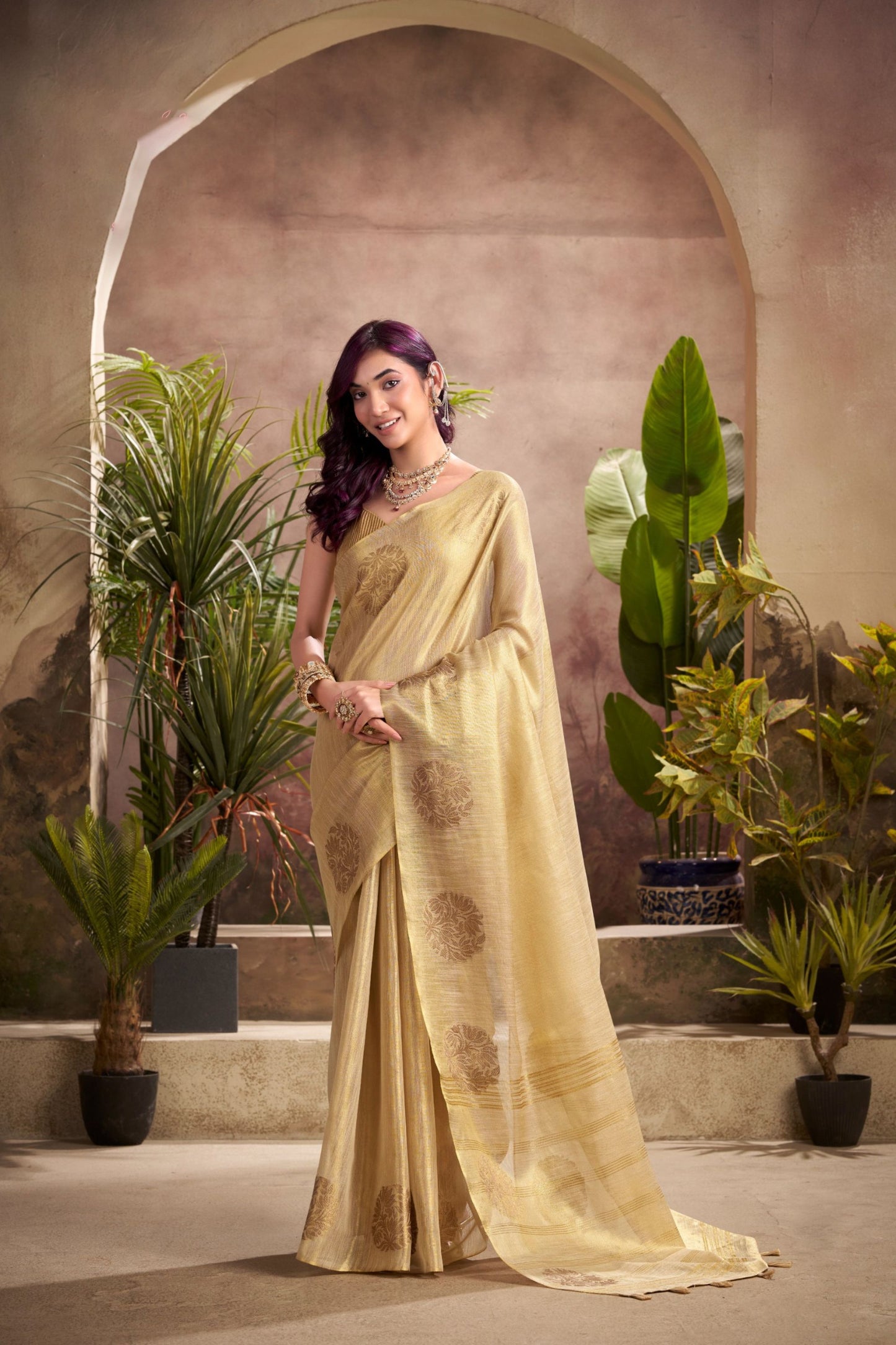 Elegant Golden Banarasi Silk Saree with Zari Weaving Festive Wear