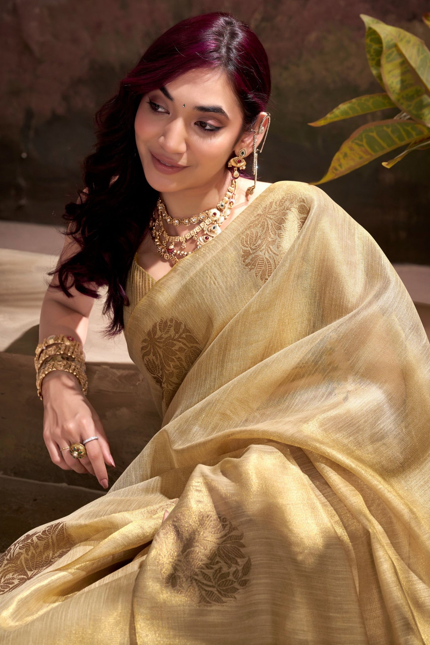 Elegant Golden Banarasi Silk Saree with Zari Weaving Festive Wear