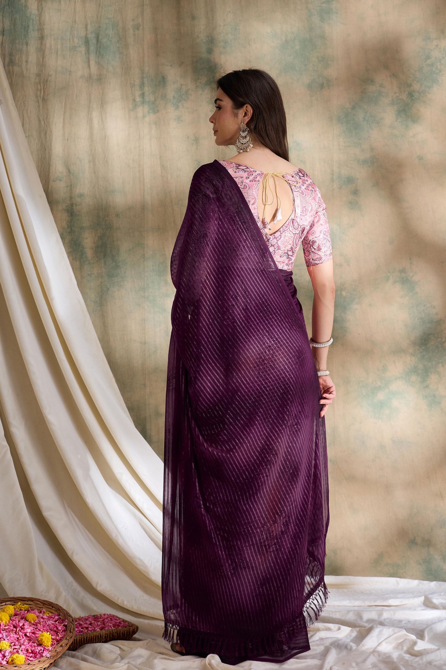 Plum Purple Organza Saree With Designer Blouse Festive Wear Saree