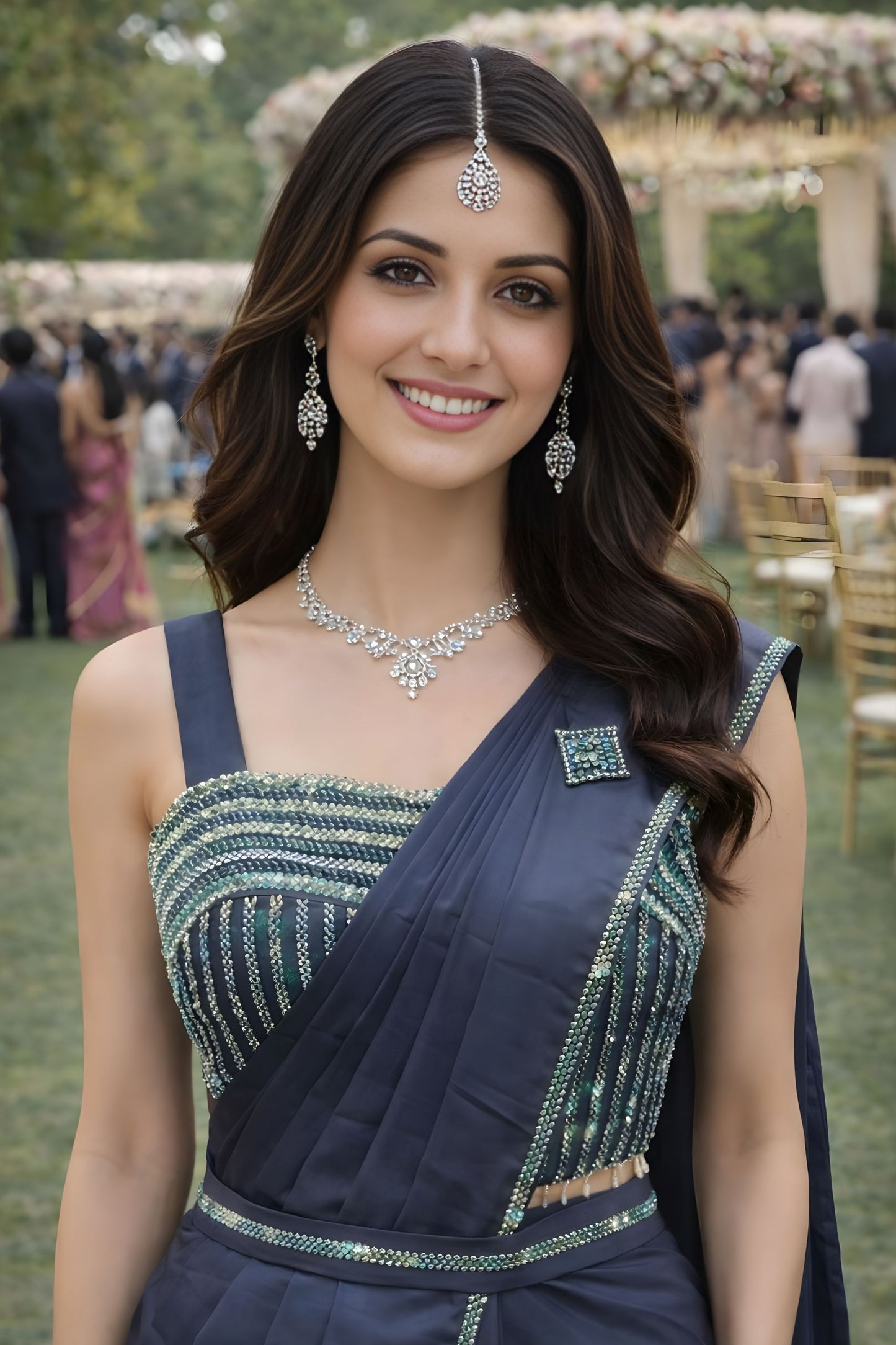 Navy Blue Georgette Saree with Embellished Designer Blouse