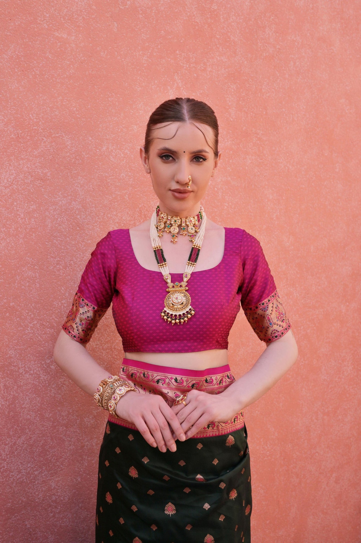 Premium Black and Rani Pink Banarasi Silk Saree and Contrast Pallu