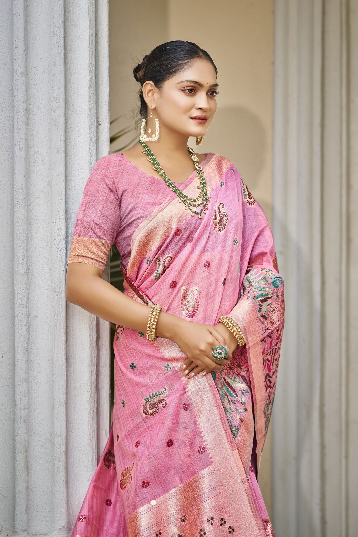 Pink Banarasi Silk Saree with Rich Zari Weaving Pallu Festive Wear