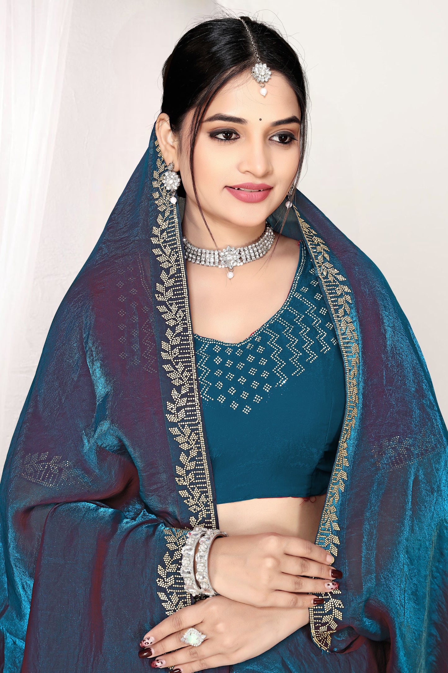 Teal Blue Silk Saree with Rich Golden Zari Border Designer Saree
