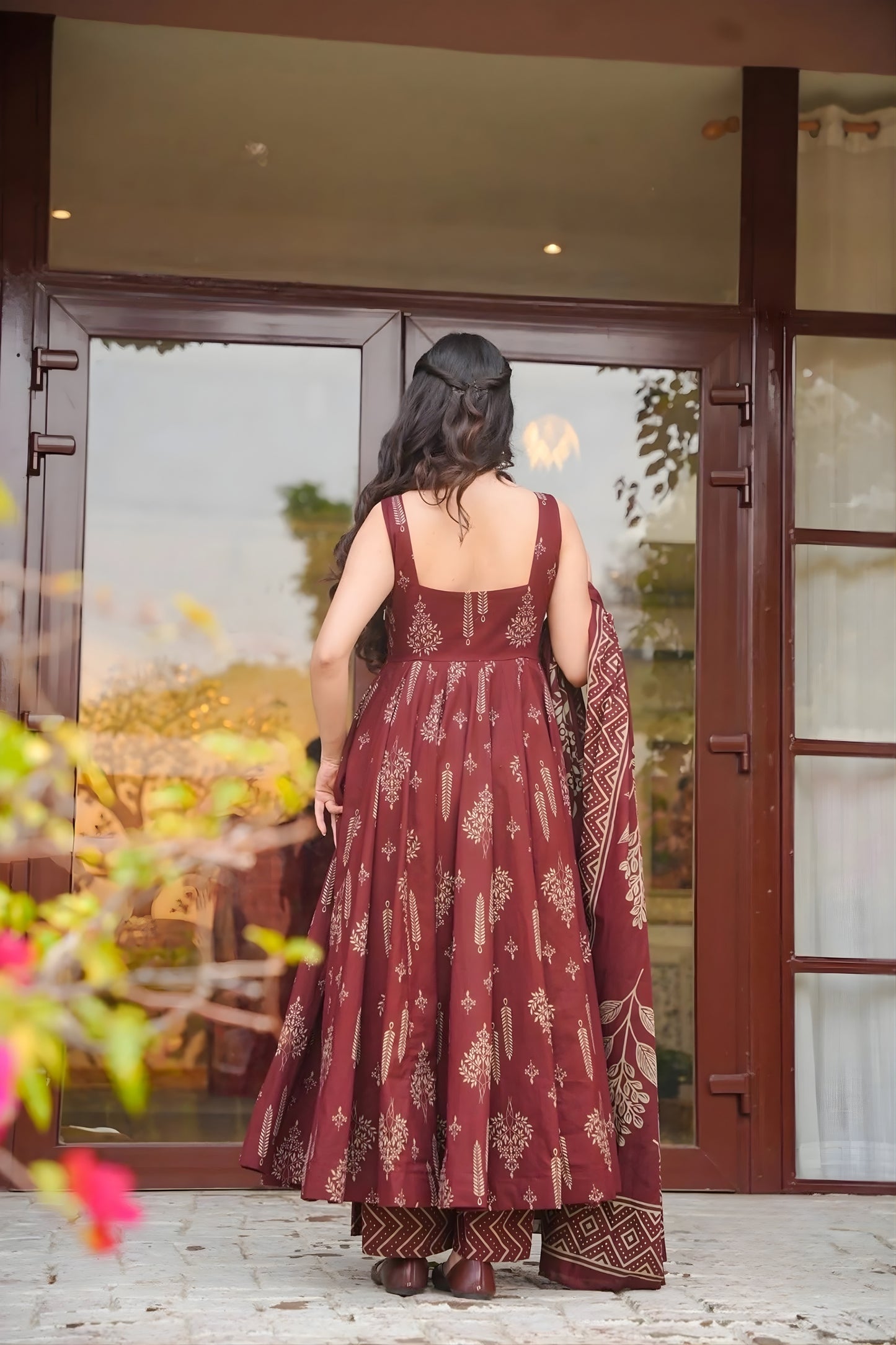 Stunning Maroon Muslin Digital Floral Printed Anarkali Salwar Suit with Dupatta