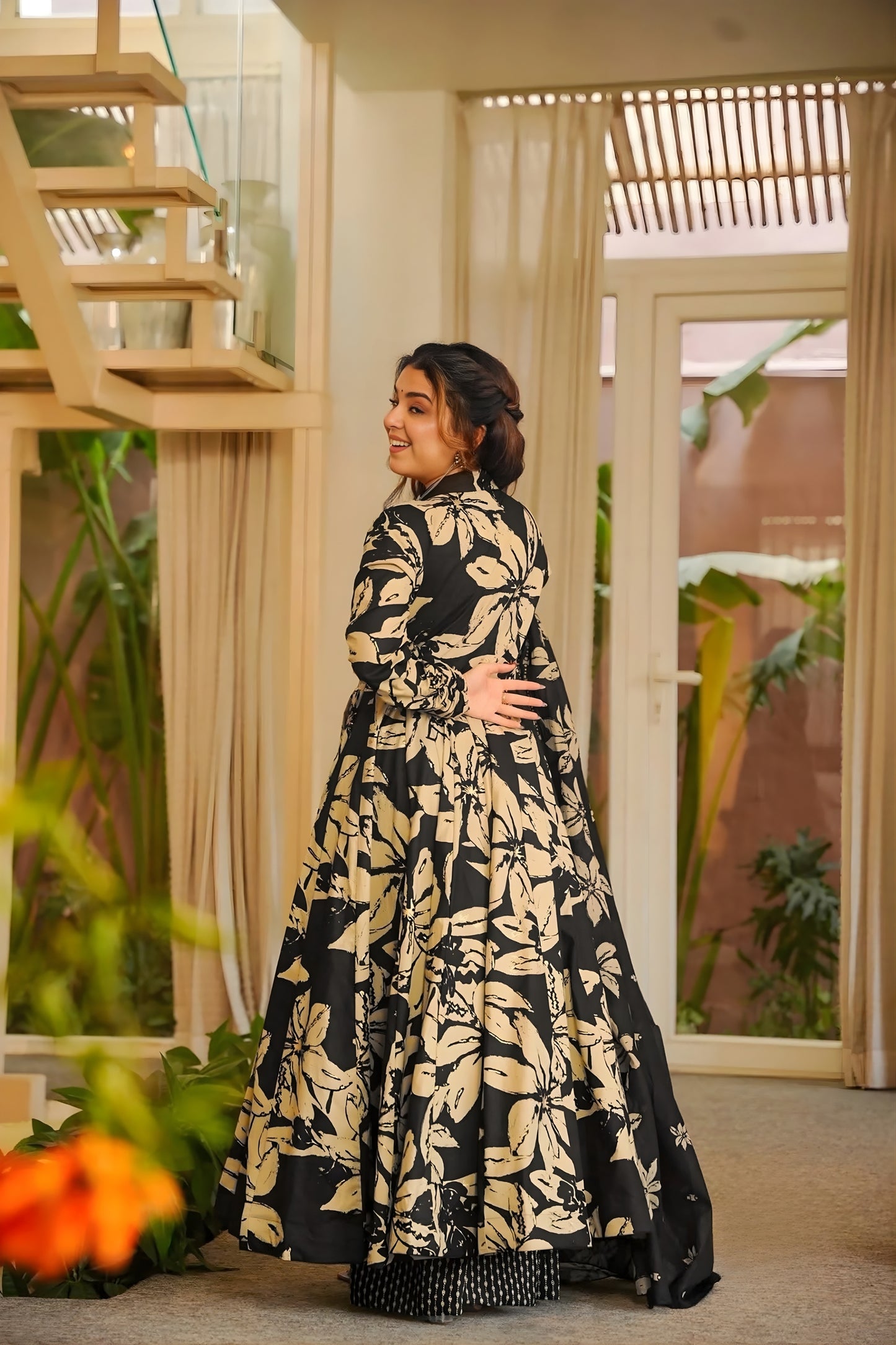 Elegant Black Muslin Digital Floral Printed Anarkali Salwar Suit with Dupatta