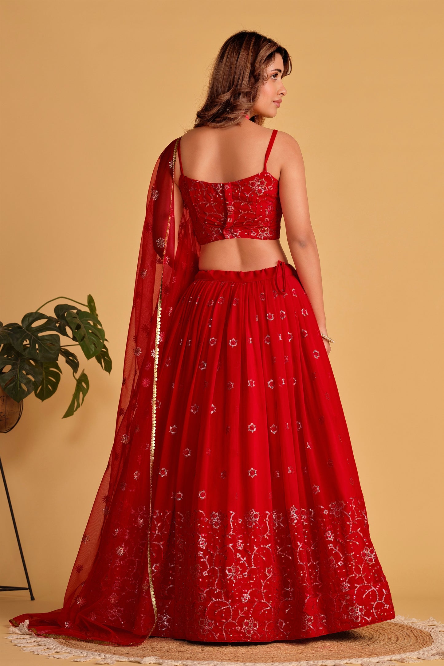 Glorious Red Georgette Designer Lehenga Choli with Embroidery Work and Matching Dupatta