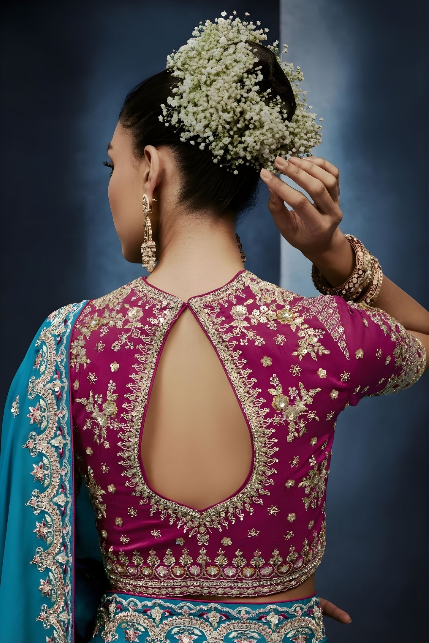 Luxury Teal Blue Embroidered Saree with Designer Blouse