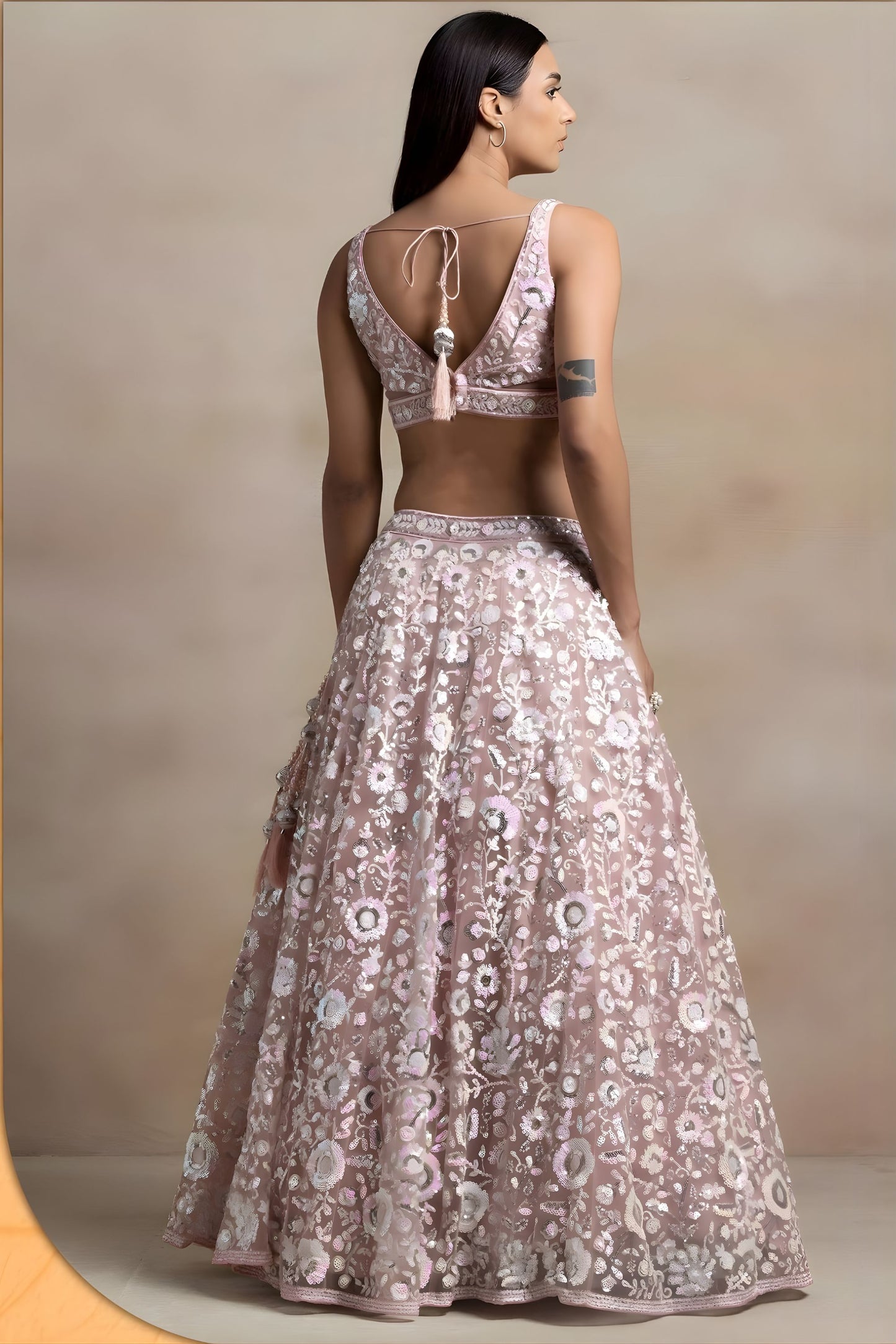 Wonderful Blush Pink Net Sequins Embroidered Bridal Lehenga Choli Designer Dupatta