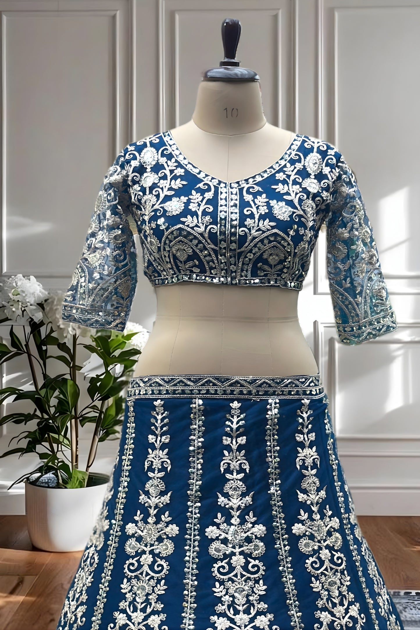Elegant Teal Blue Heavy Embroidered Butterfly Net Lehenga Choli with Dupatta