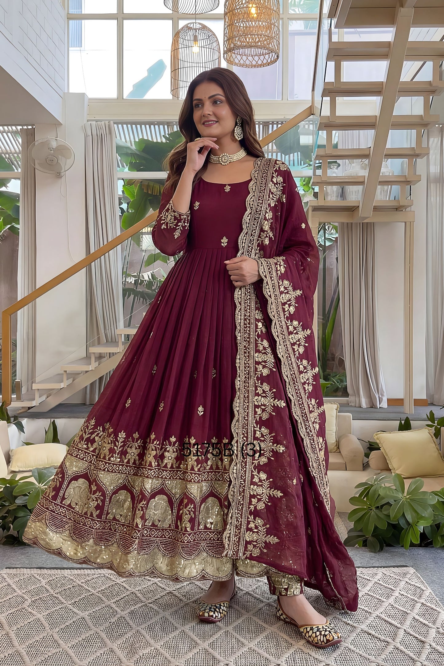 Maroon Embroidered Anarkali Suit Set Designer Dupatta Heavy Border Work
