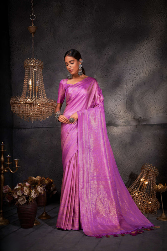 Radiant Purple Pure Kanjivaram Weaving Silk Saree for Women