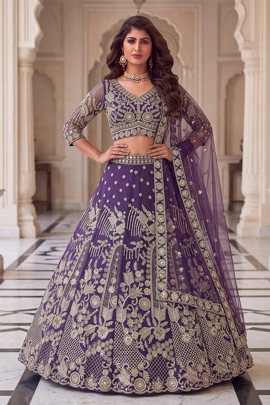 Superb Purple Embroidered Designer Lehenga Choli Set with Matching Dupatta for Wedding