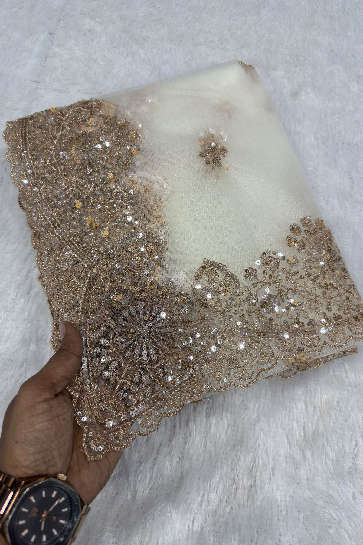 Stylish Off White Net Saree Heavy Embroidery Sequin Work for Women