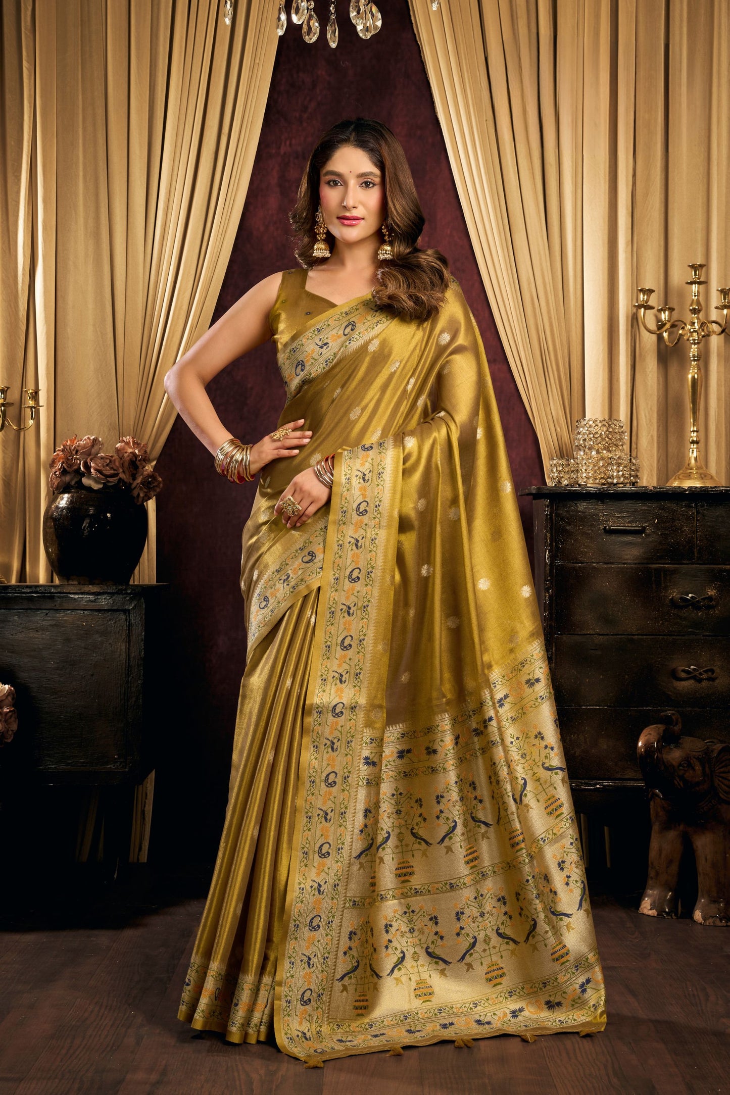 Royal Mustard Gold Tissue Silk Zari Weaving Saree