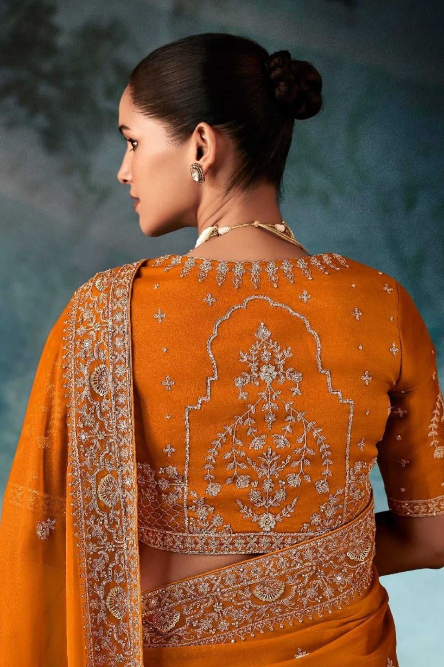 Designer Orange Silk Saree with Heavy Border Matching Blouse