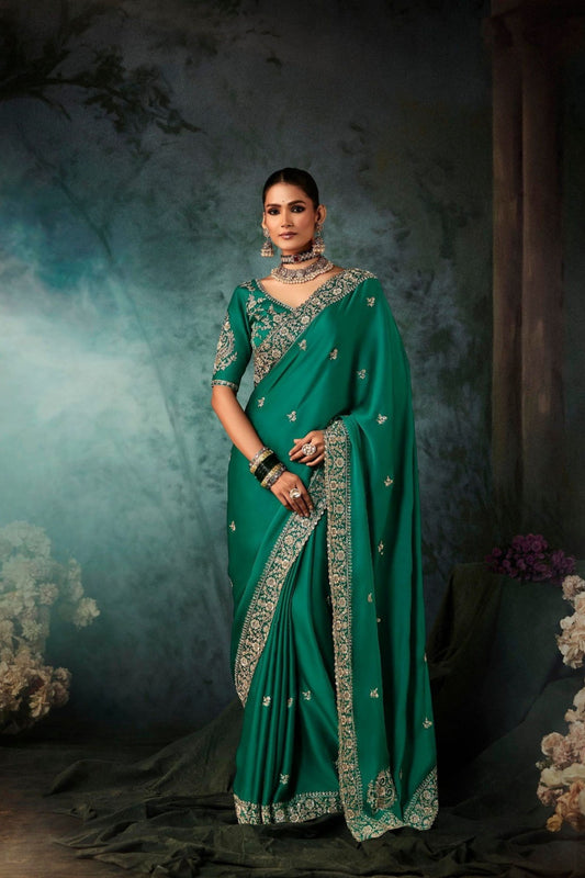 Green Designer Silk Saree with Heavy Border Blouse