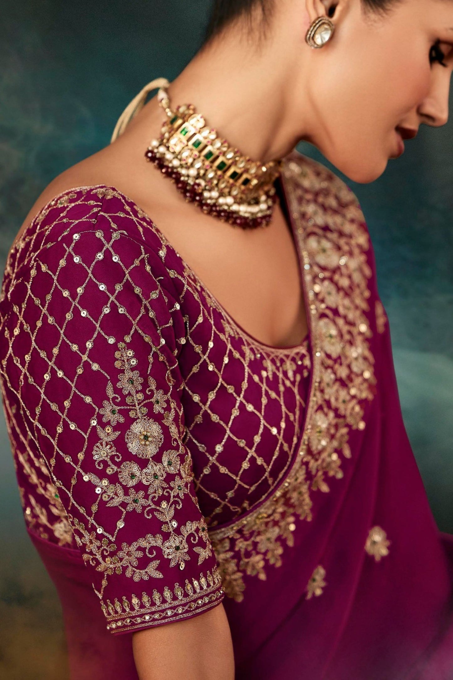 Designer Dark Pink Georgette Saree with Heavy Blouse Party Wear