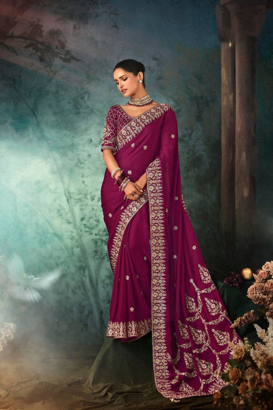 Designer Dark Pink Georgette Saree with Heavy Blouse Party Wear