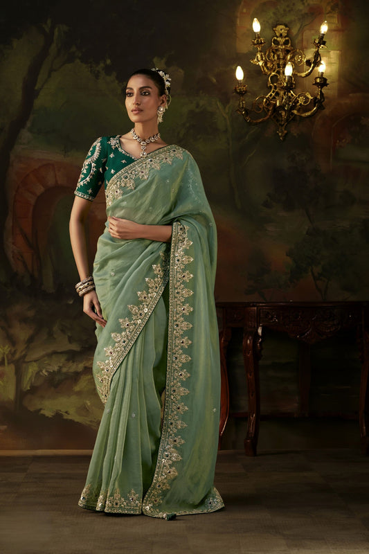 Graceful Sea Green Premium Viscose Zari Embroidery Saree for Women