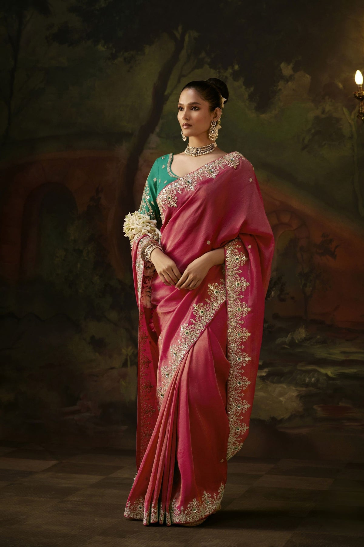 Gorgeous Pink Premium Viscose Zari Embroidery Saree for Women