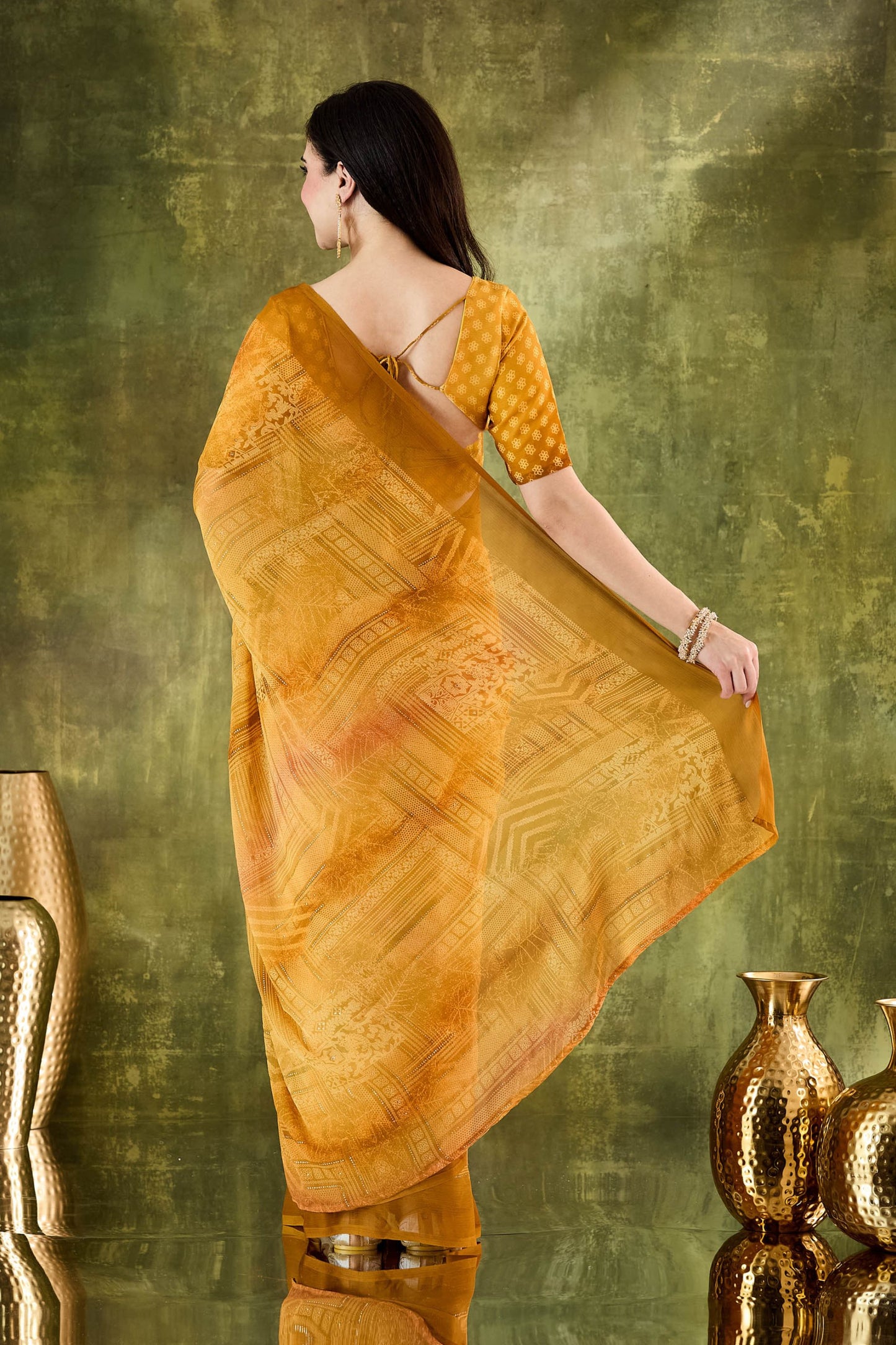 Mustard Yellow Woven Designer Saree with Matching Blouse