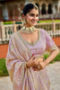Pastel Lavender Banarasi Silk Saree Embroidered Blouse
