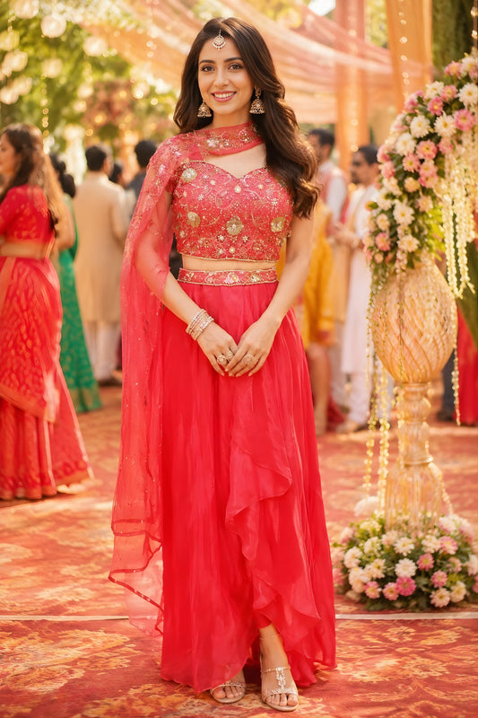Elegant Rani Pink Fandy Silk Embroidered Lehenga Choli with Designer Dupatta for Wedding