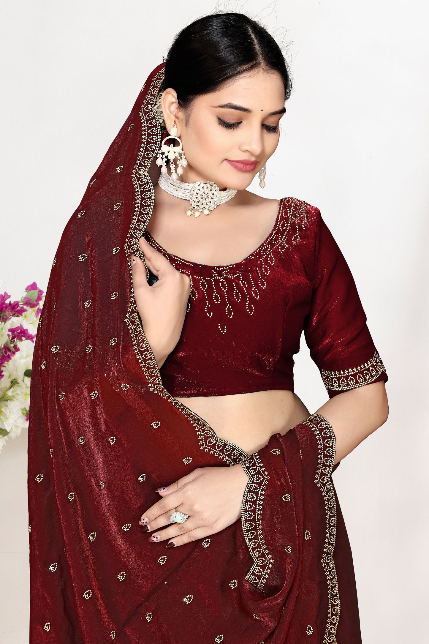 Elegant Maroon Silk Saree with Zari Embroidered Border