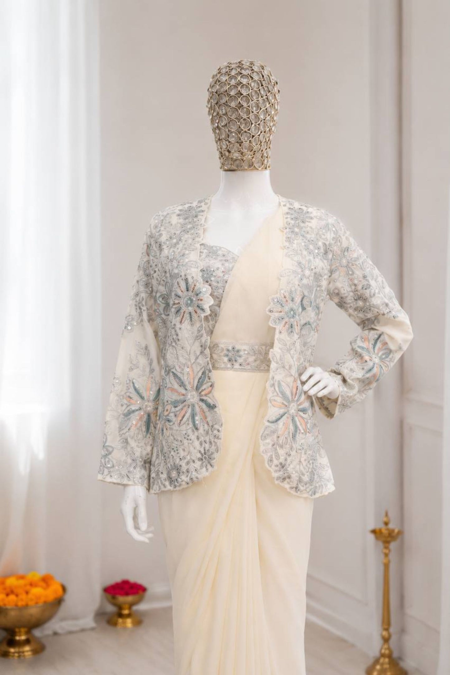 Off White Ready-to-Wear Saree Heavy Embroidered Designer Jacket