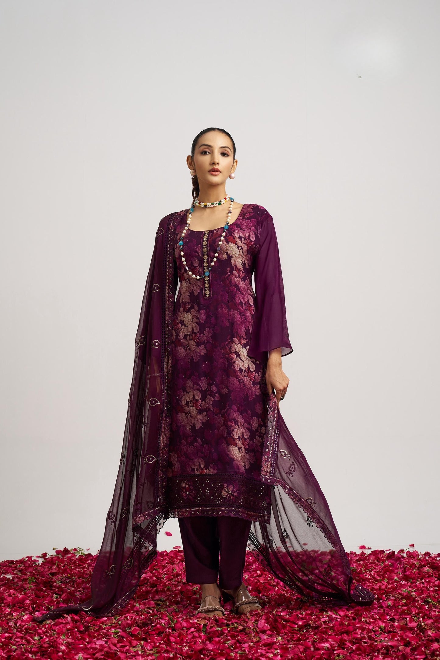 Elegant Purple Organza Embroidered Salwar Suit with Dupatta