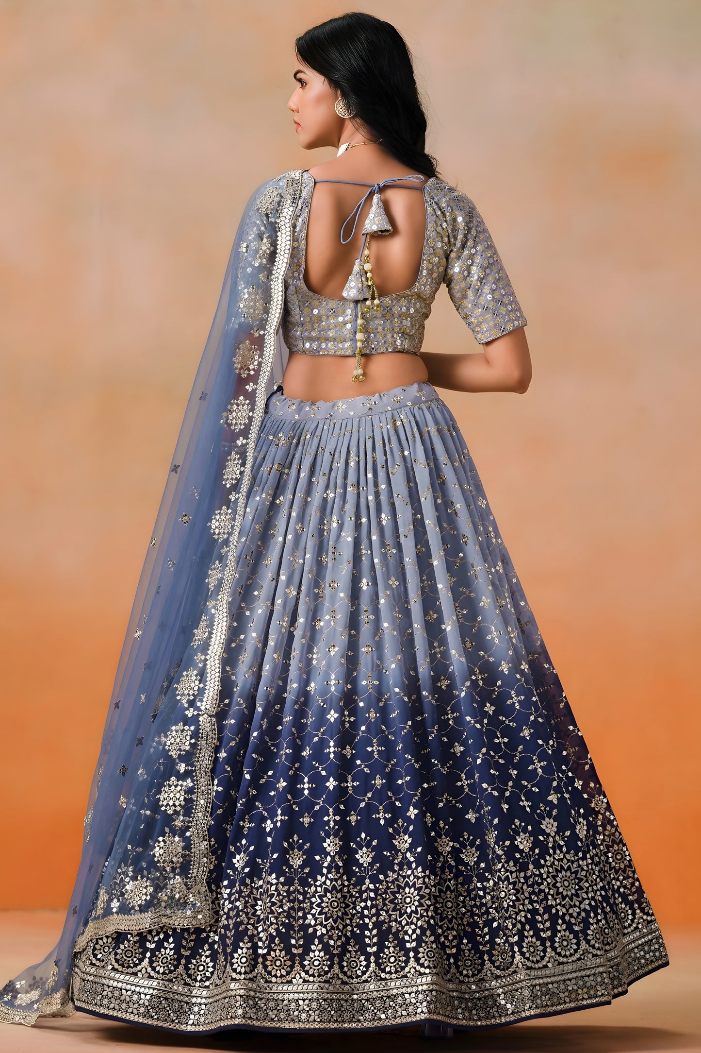 Awesome Navy Blue Georgette Embroidered Lehenga Choli with Soft Net Dupatta