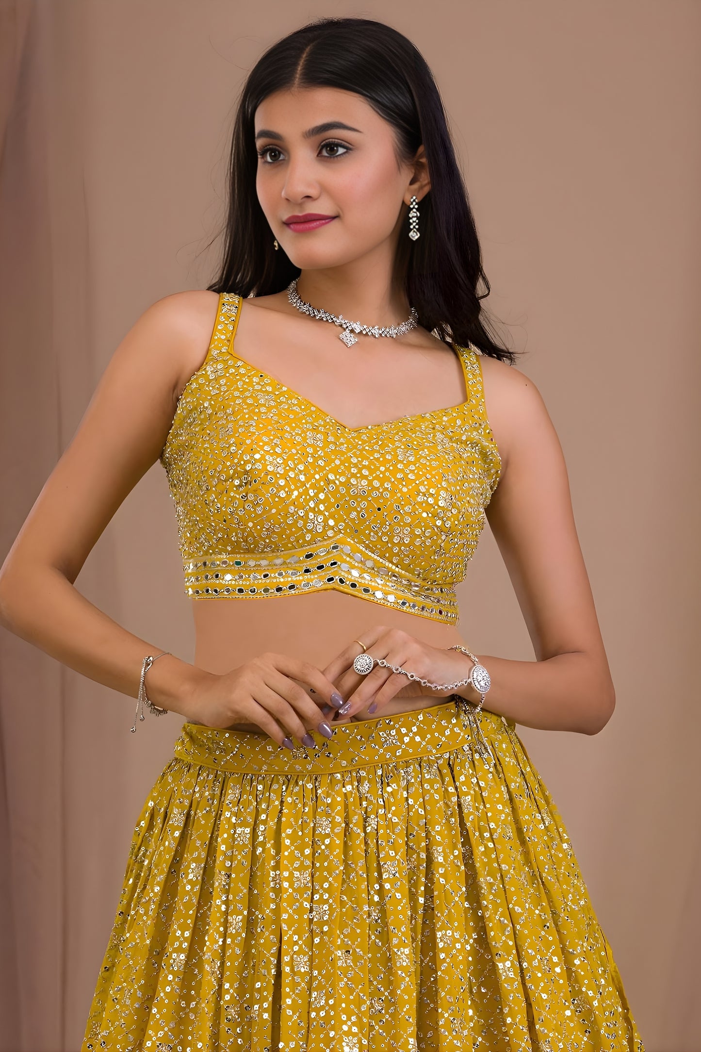 Trendy Yellow Georgette Embroidered Lehenga Choli with Designer Dupatta for Women