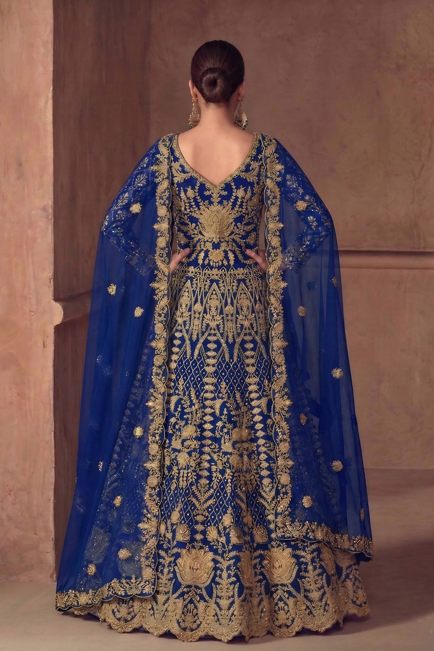 Luxurious Navy Blue Heavy Embroidered Butterfly Net Semi-Stitched Anarkali Suit with Dupatta